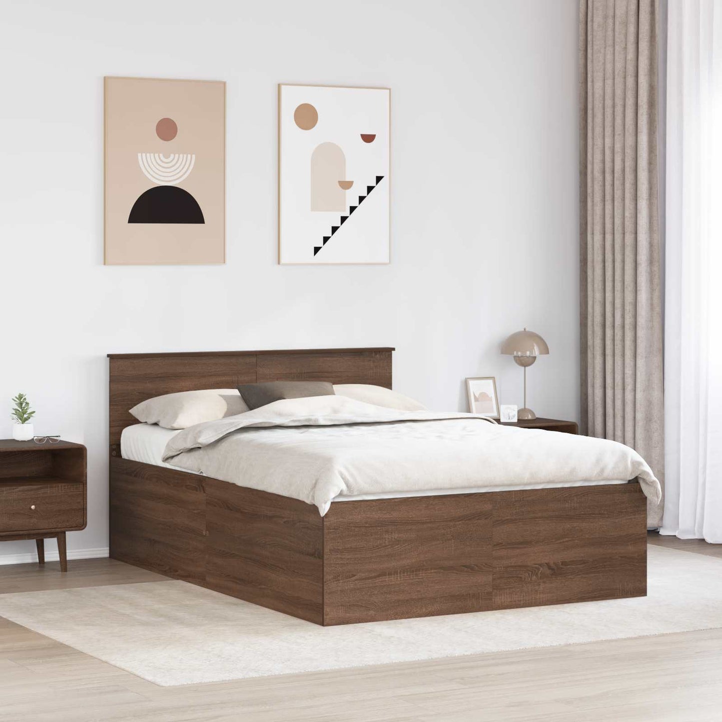Bedframe met hoofdeinde Bruin Eiken 150 x 200 cm Bewerkt hout