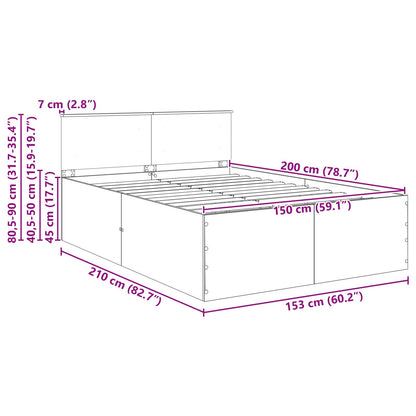 Bedframe met hoofdeinde Bruin Eiken 150 x 200 cm Bewerkt hout