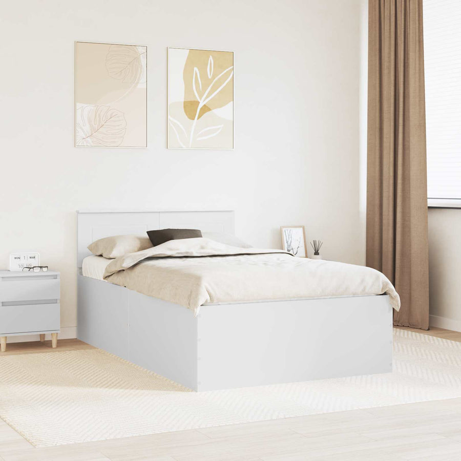 Bedframe met hoofdeinde Wit 135 x 190 cm Bewerkt hout