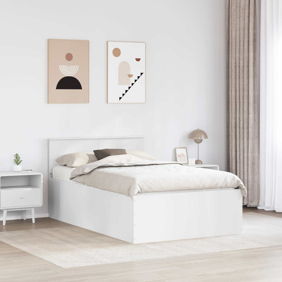 Bedframe met hoofdeinde Wit 135 x 190 cm Bewerkt hout