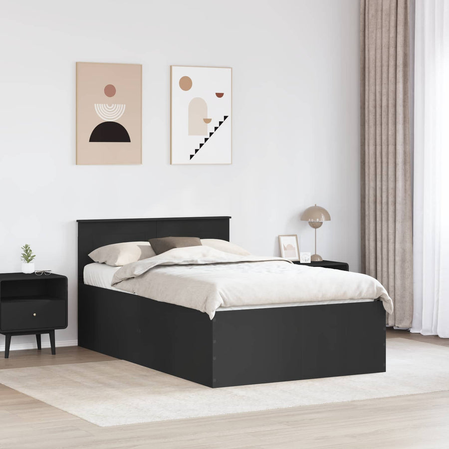Bedframe met hoofdeinde Zwart 135 x 190 cm Bewerkt hout