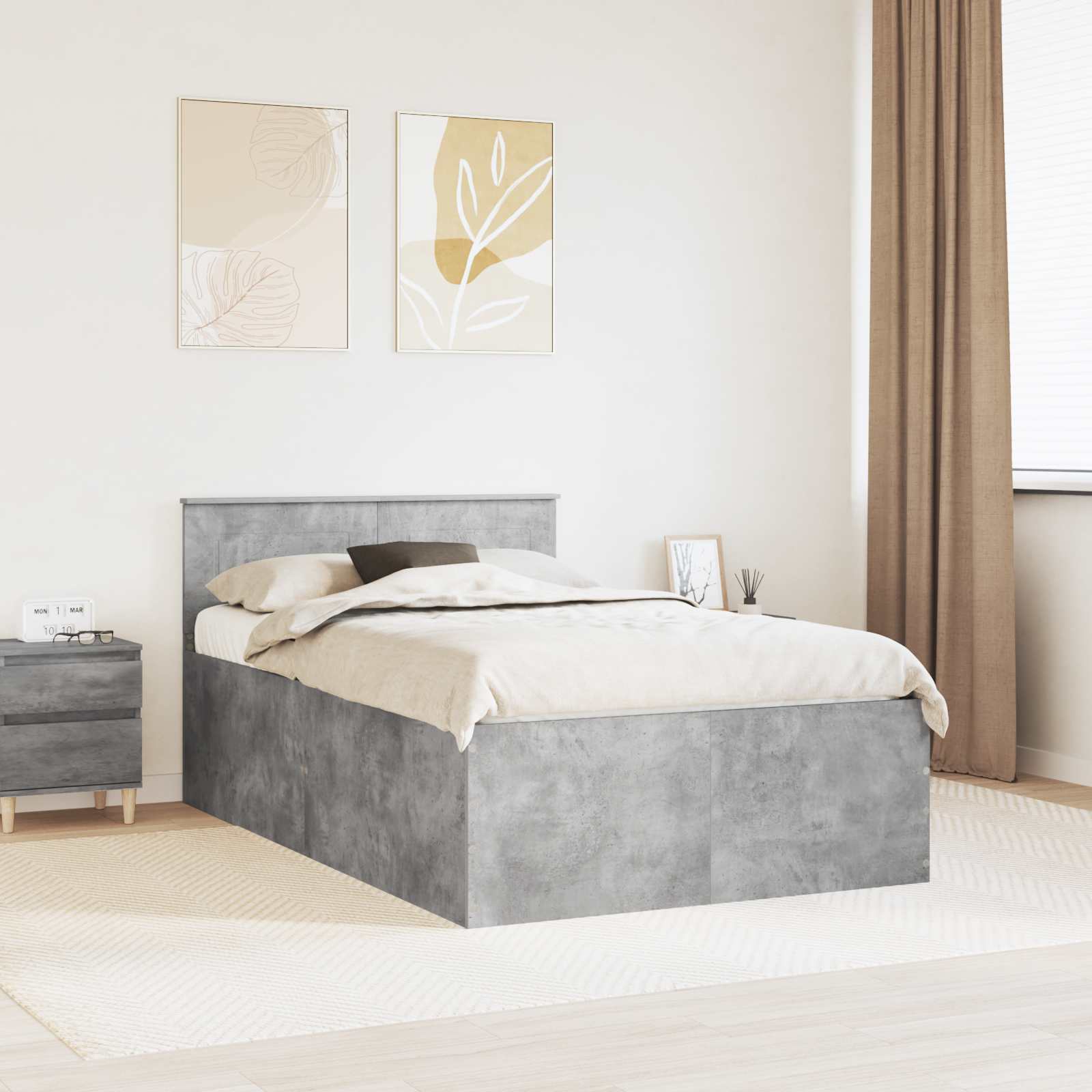Bedframe met hoofdeinde Beton Grijs 135 x 190 cm Bewerkt hout