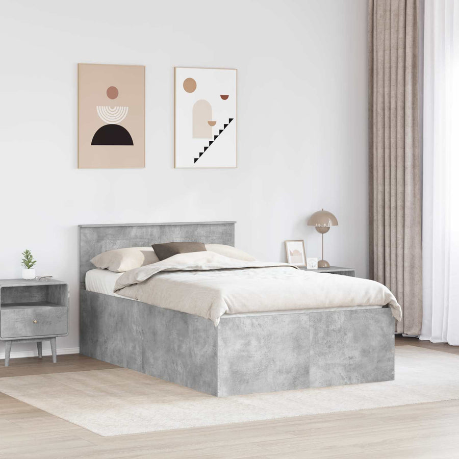 Bedframe met hoofdeinde Beton Grijs 135 x 190 cm Bewerkt hout