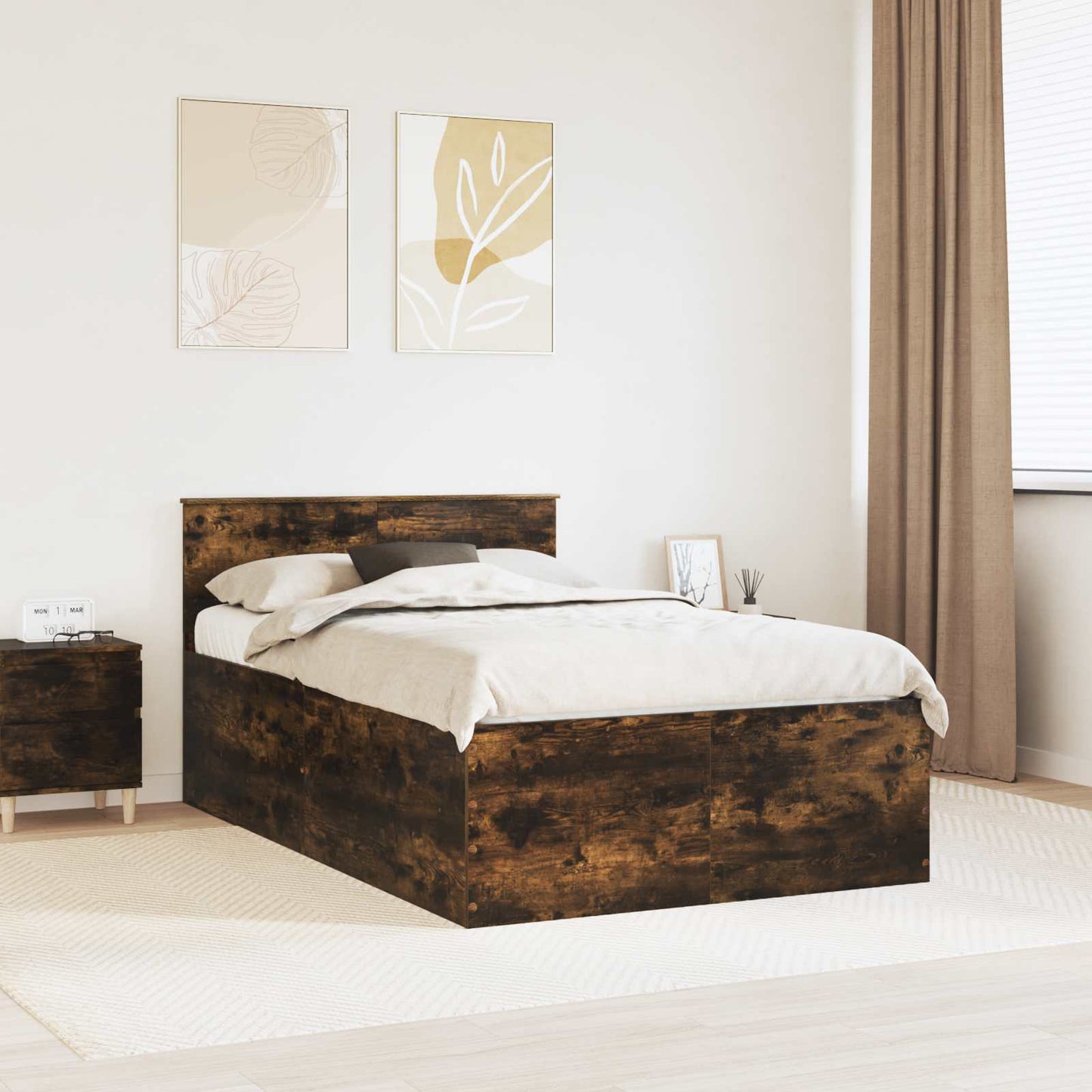 Bedframe met hoofdeinde Gerookt eiken 135 x 190 cm Bewerkt hout
