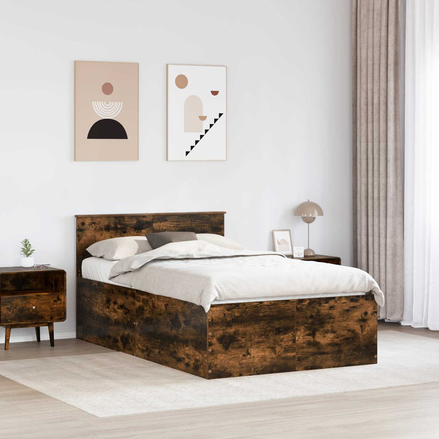 Bedframe met hoofdeinde Gerookt eiken 135 x 190 cm Bewerkt hout