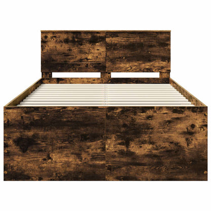 Bedframe met hoofdeinde Gerookt eiken 135 x 190 cm Bewerkt hout