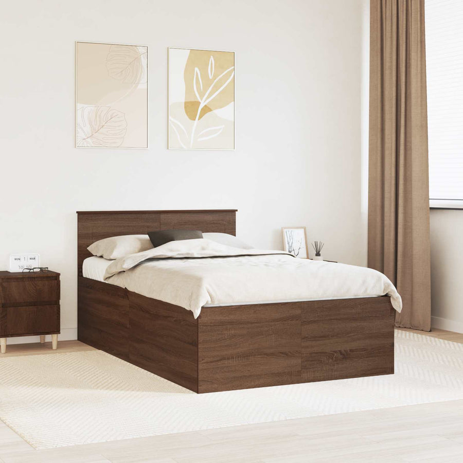 Bedframe met hoofdeinde Bruin Eiken 135 x 190 cm Bewerkt hout
