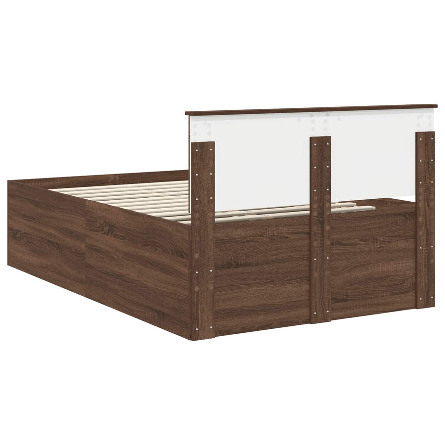 Bedframe met hoofdeinde Bruin Eiken 135 x 190 cm Bewerkt hout