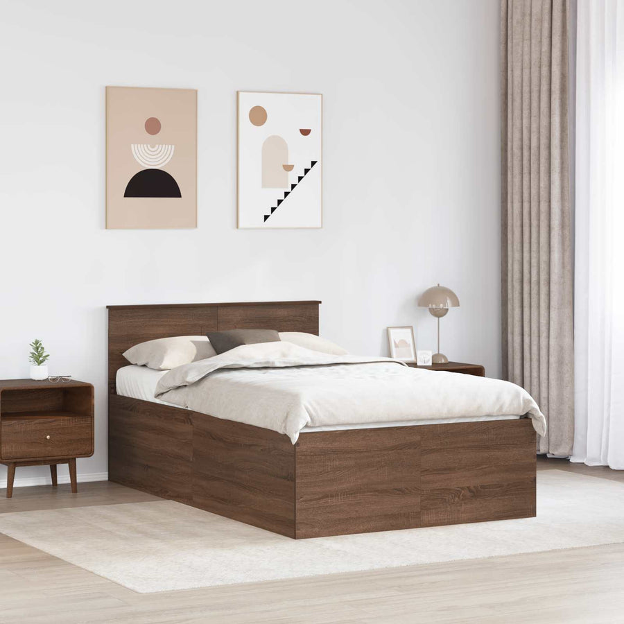 Bedframe met hoofdeinde Bruin Eiken 120 x 200 cm Bewerkt hout