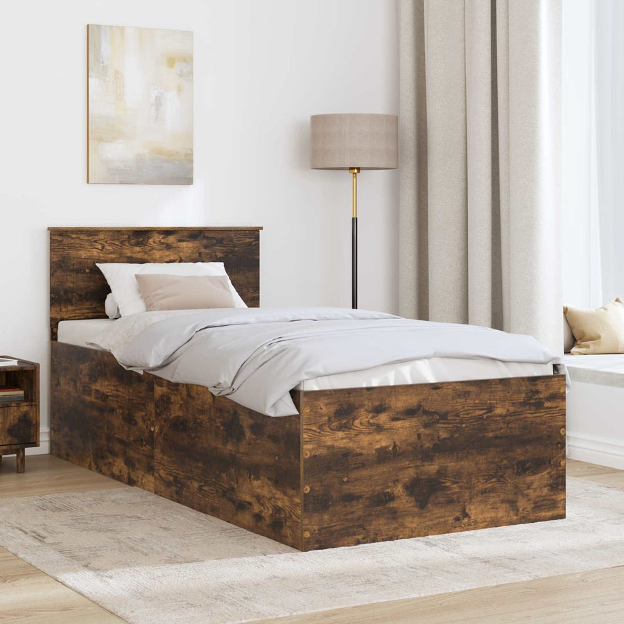 Bedframe met hoofdeinde Gerookt eiken 120 x 200 cm Bewerkt hout