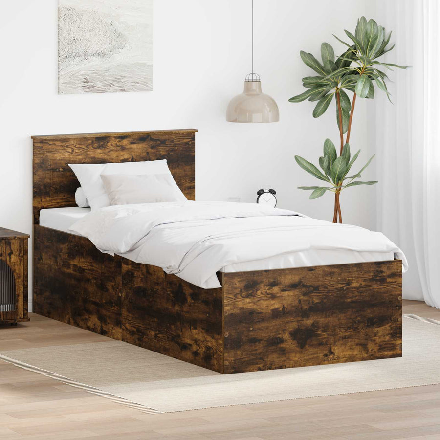 Bedframe met hoofdeinde Gerookt eiken 90 x 190 cm Bewerkt hout