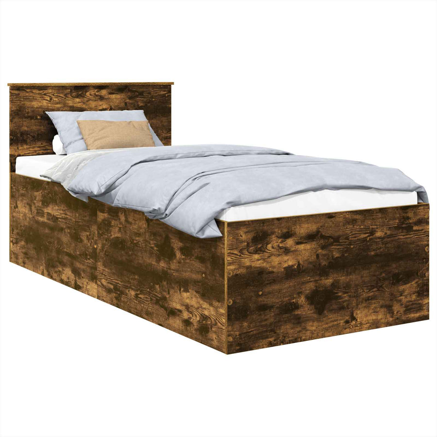 Bedframe met hoofdeinde Gerookt eiken 90 x 190 cm Bewerkt hout