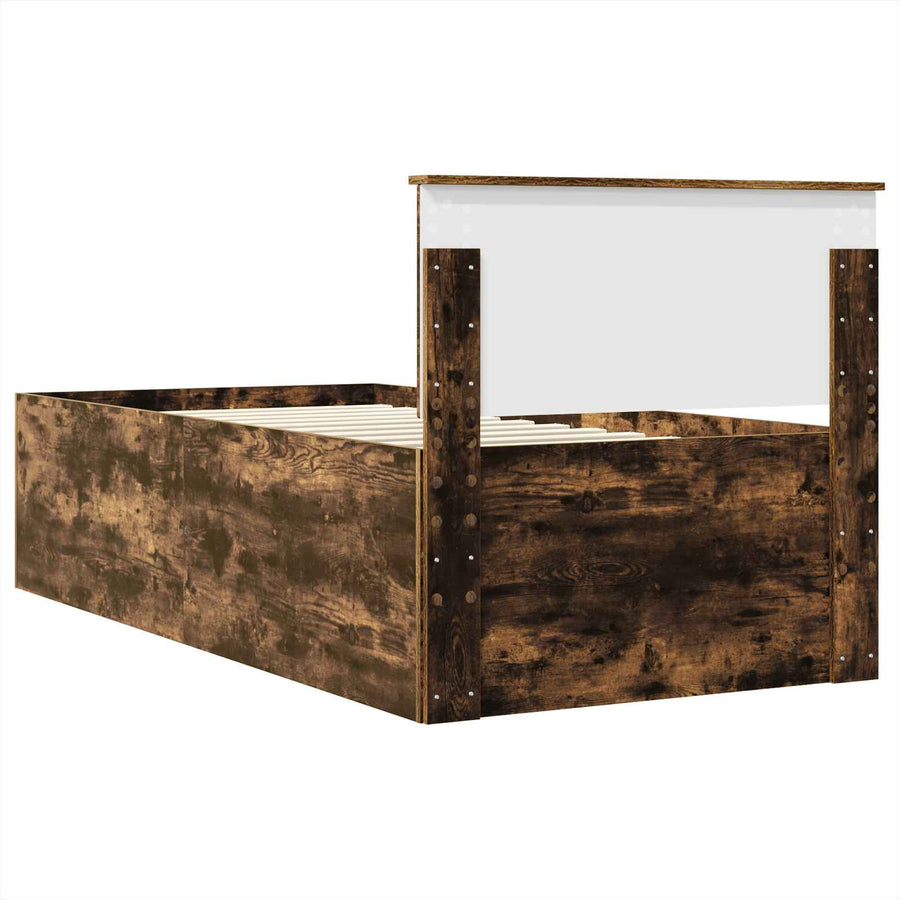 Bedframe met hoofdeinde Gerookt eiken 90 x 190 cm Bewerkt hout