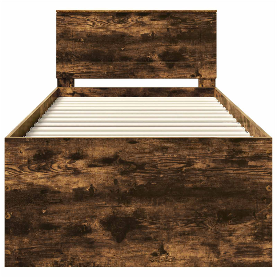 Bedframe met hoofdeinde Gerookt eiken 90 x 200 cm Bewerkt hout