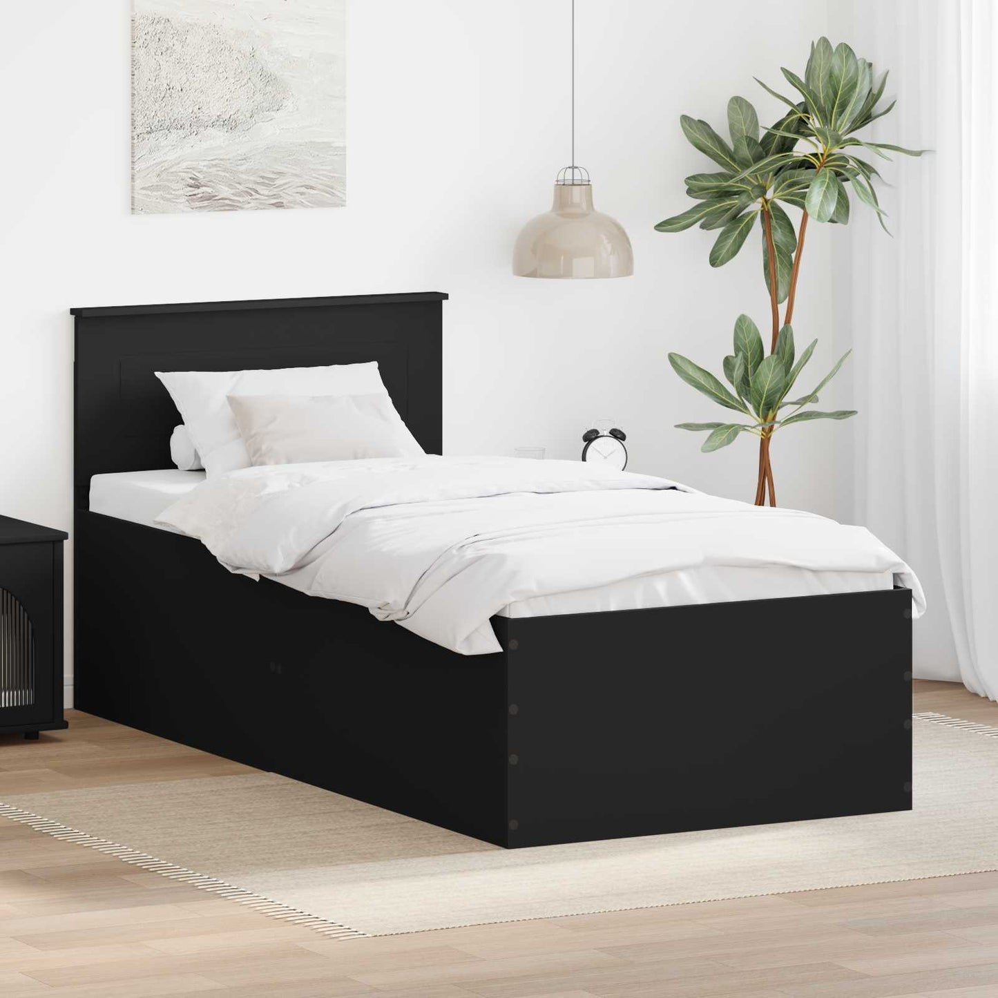 Bedframe met hoofdeinde Zwart 75 x 190 cm Bewerkt hout