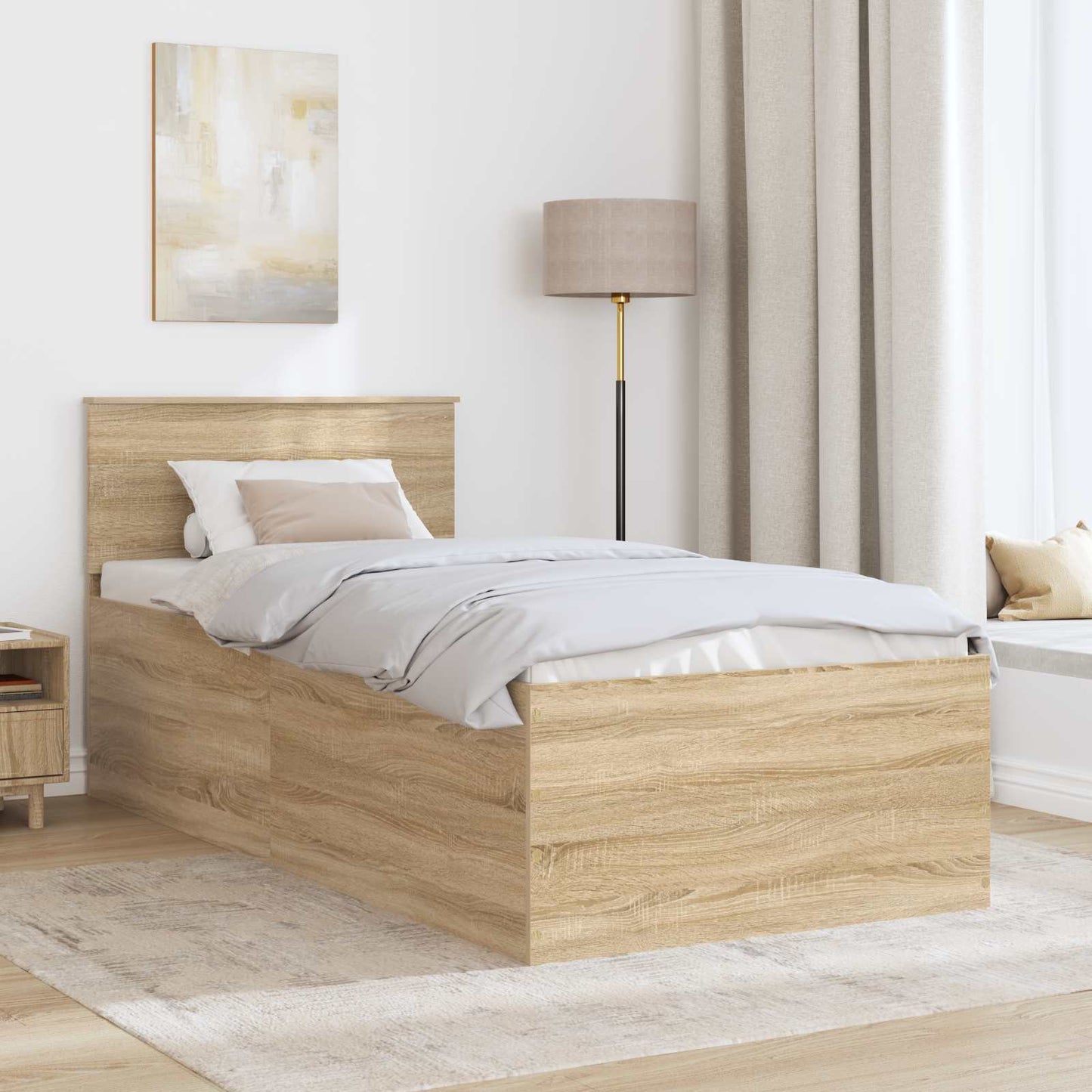 Bedframe met hoofdeinde Sonoma Eiken 75 x 190 cm Bewerkt hout