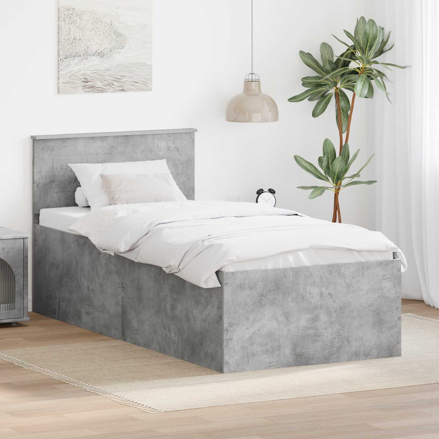 Bedframe met hoofdeinde Beton Grijs 75 x 190 cm Bewerkt hout