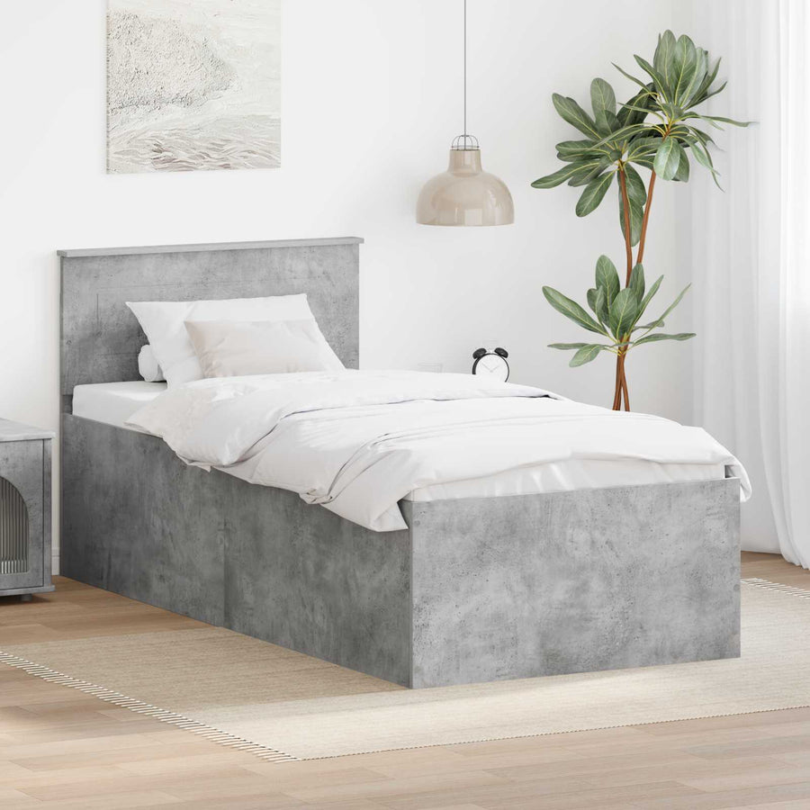 Bedframe met hoofdeinde Beton Grijs 75 x 190 cm Bewerkt hout