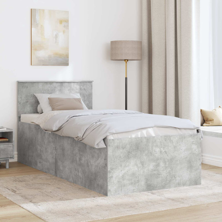 Bedframe met hoofdeinde Beton Grijs 75 x 190 cm Bewerkt hout