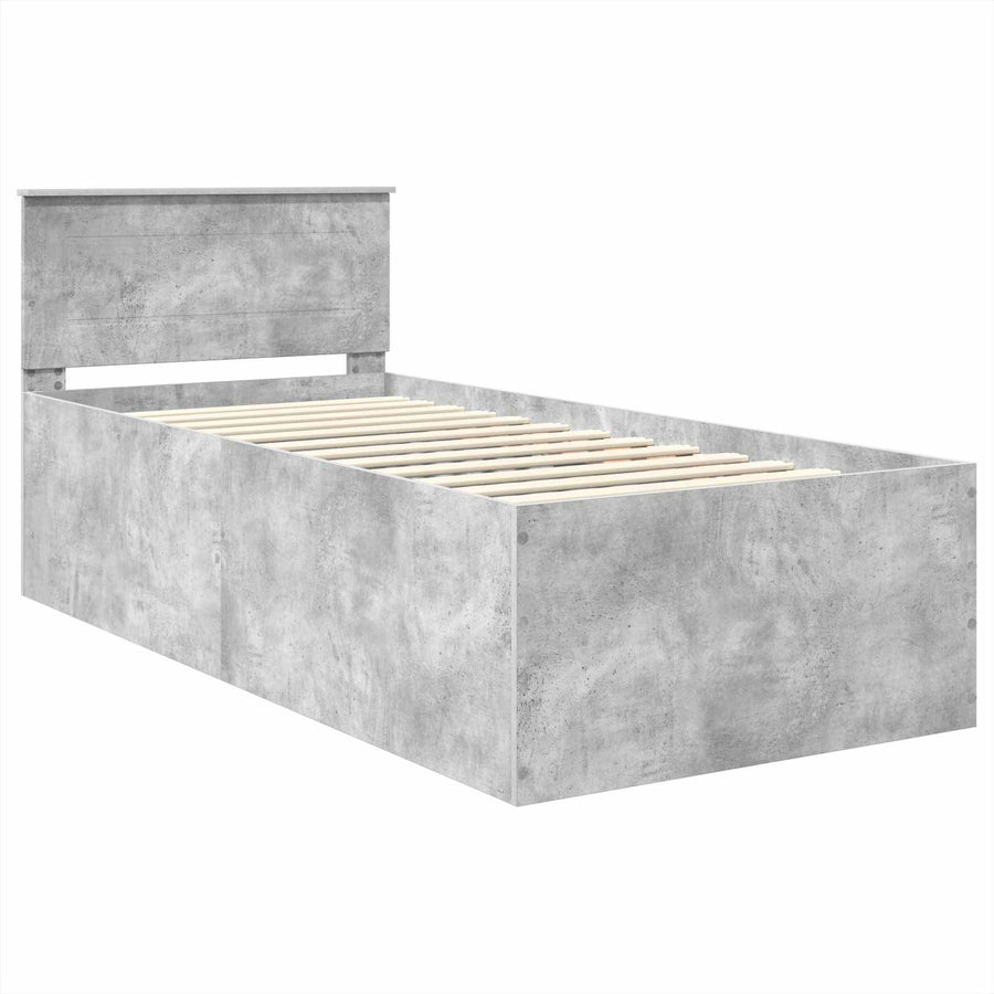 Bedframe met hoofdeinde Beton Grijs 75 x 190 cm Bewerkt hout