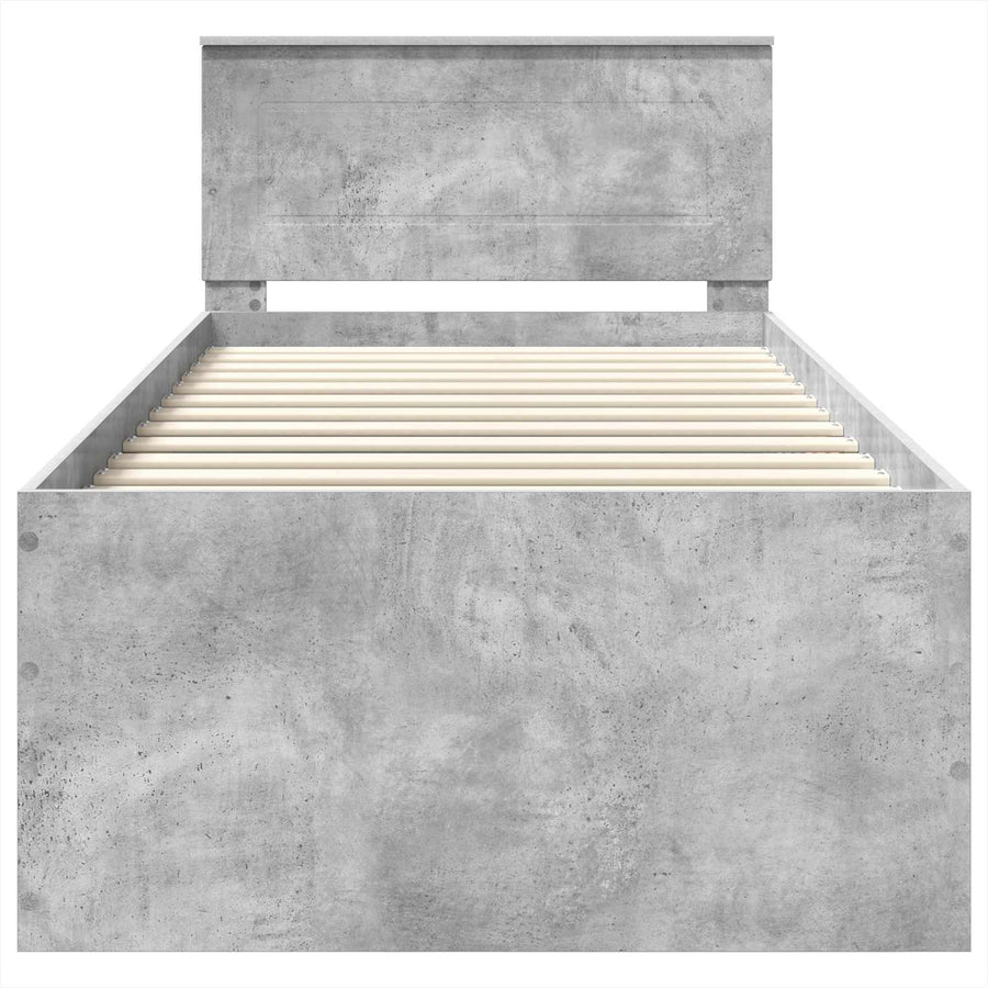 Bedframe met hoofdeinde Beton Grijs 75 x 190 cm Bewerkt hout