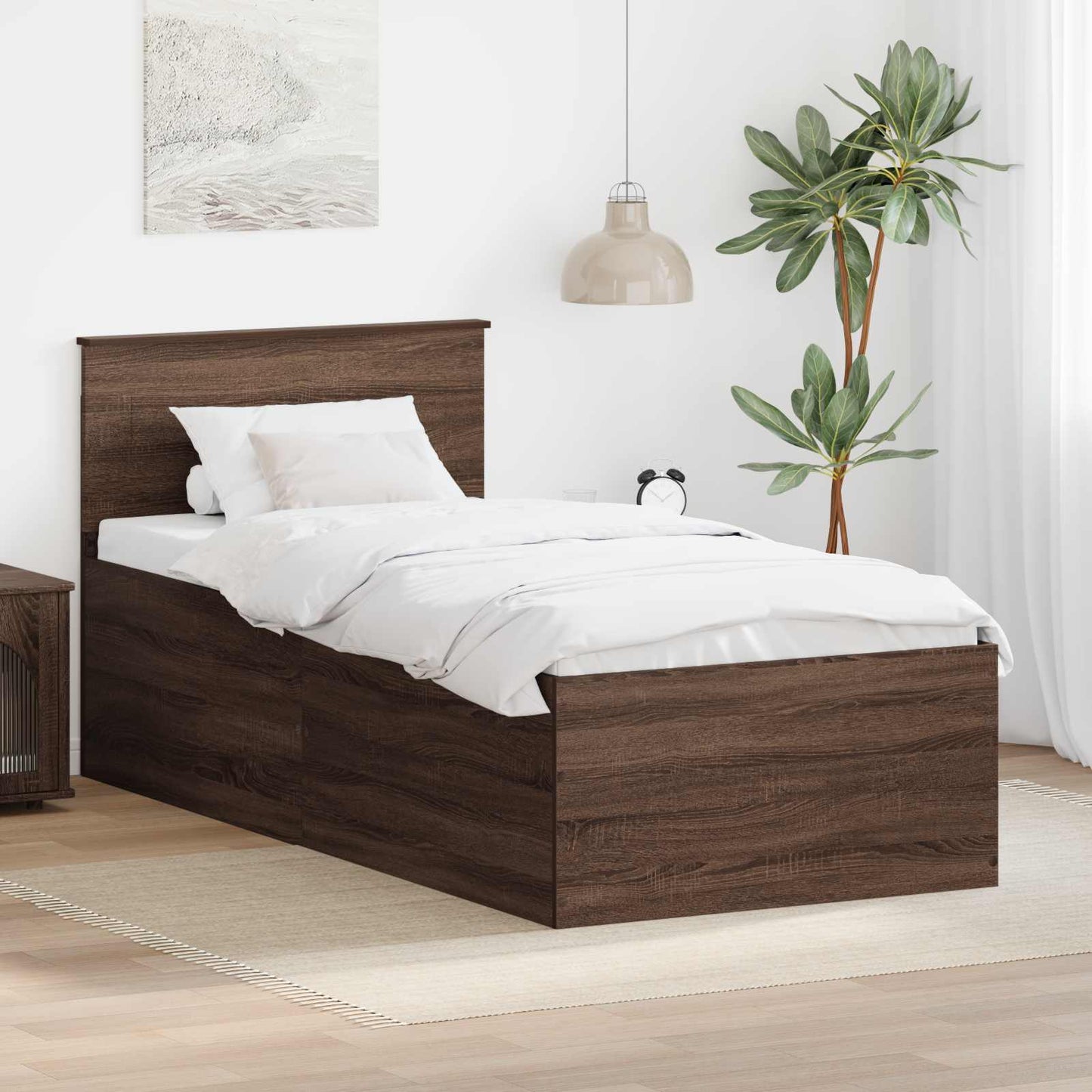 Bedframe met hoofdeinde Bruin Eiken 75 x 190 cm Bewerkt hout