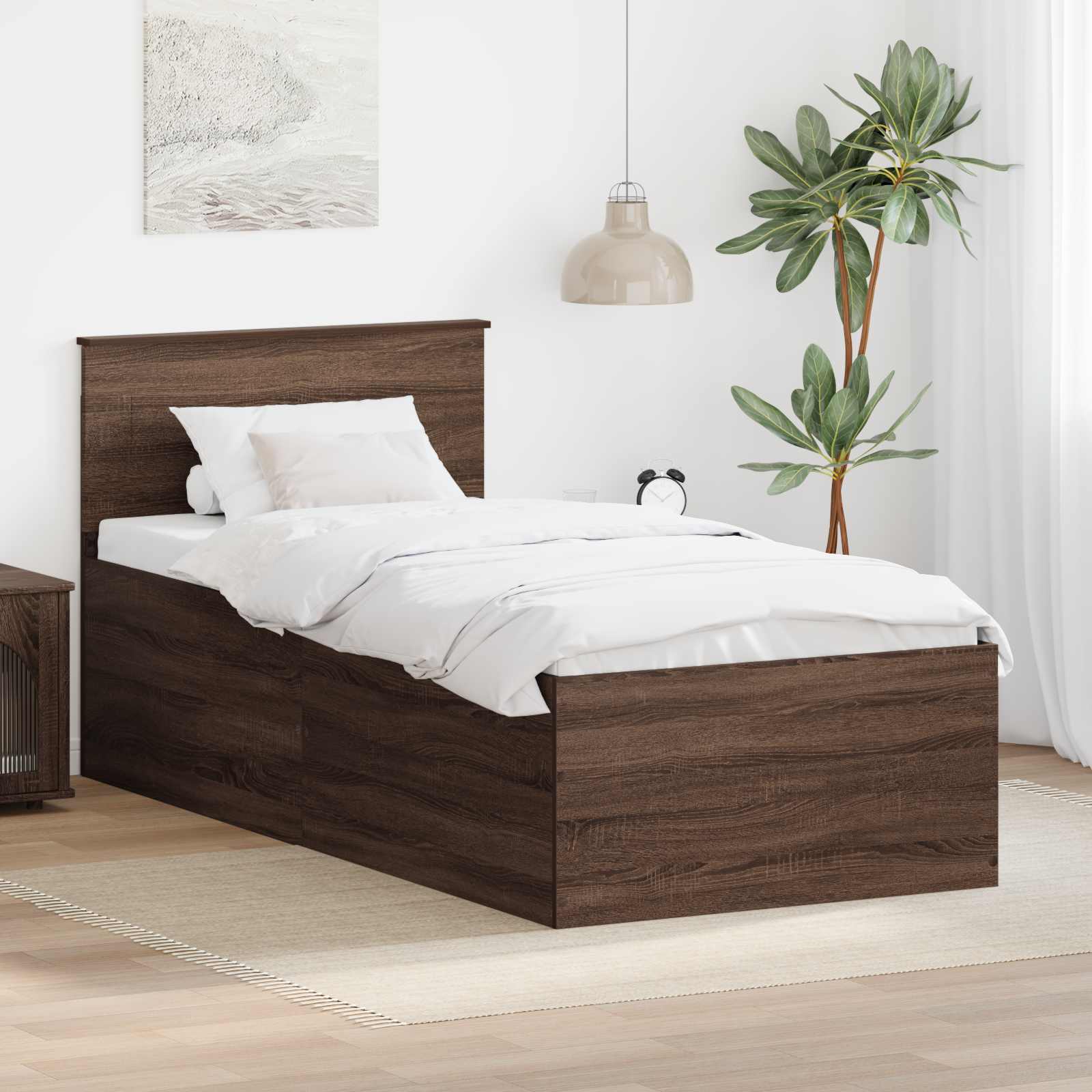 Bedframe met hoofdeinde Bruin Eiken 75 x 190 cm Bewerkt hout
