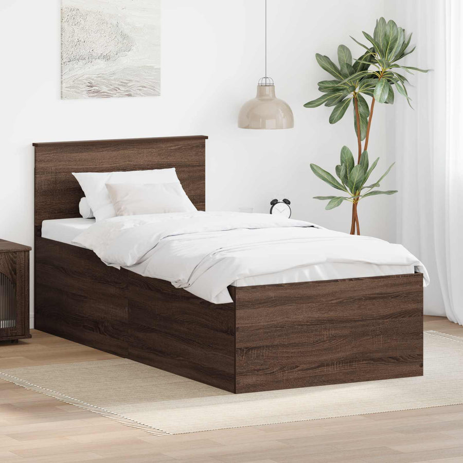 Bedframe met hoofdeinde Bruin Eiken 75 x 190 cm Bewerkt hout