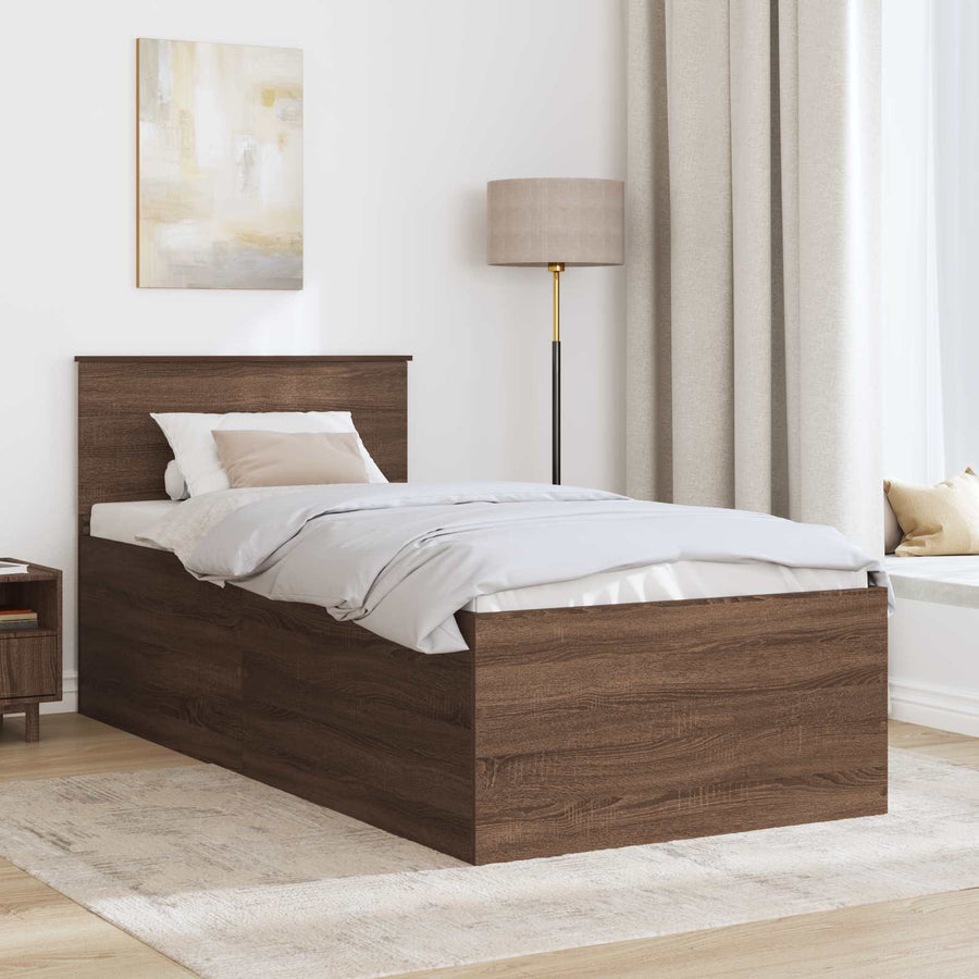 Bedframe met hoofdeinde Bruin Eiken 75 x 190 cm Bewerkt hout