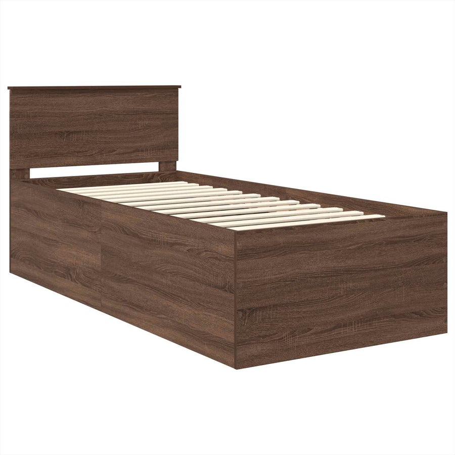 Bedframe met hoofdeinde Bruin Eiken 75 x 190 cm Bewerkt hout