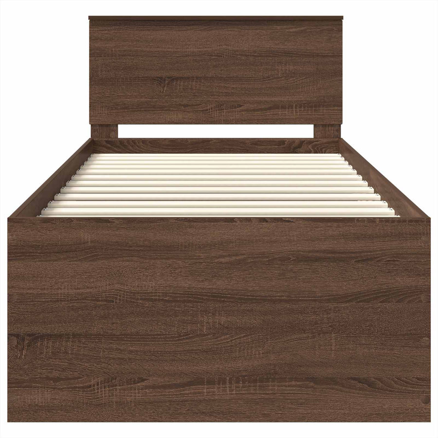 Bedframe met hoofdeinde Bruin Eiken 75 x 190 cm Bewerkt hout