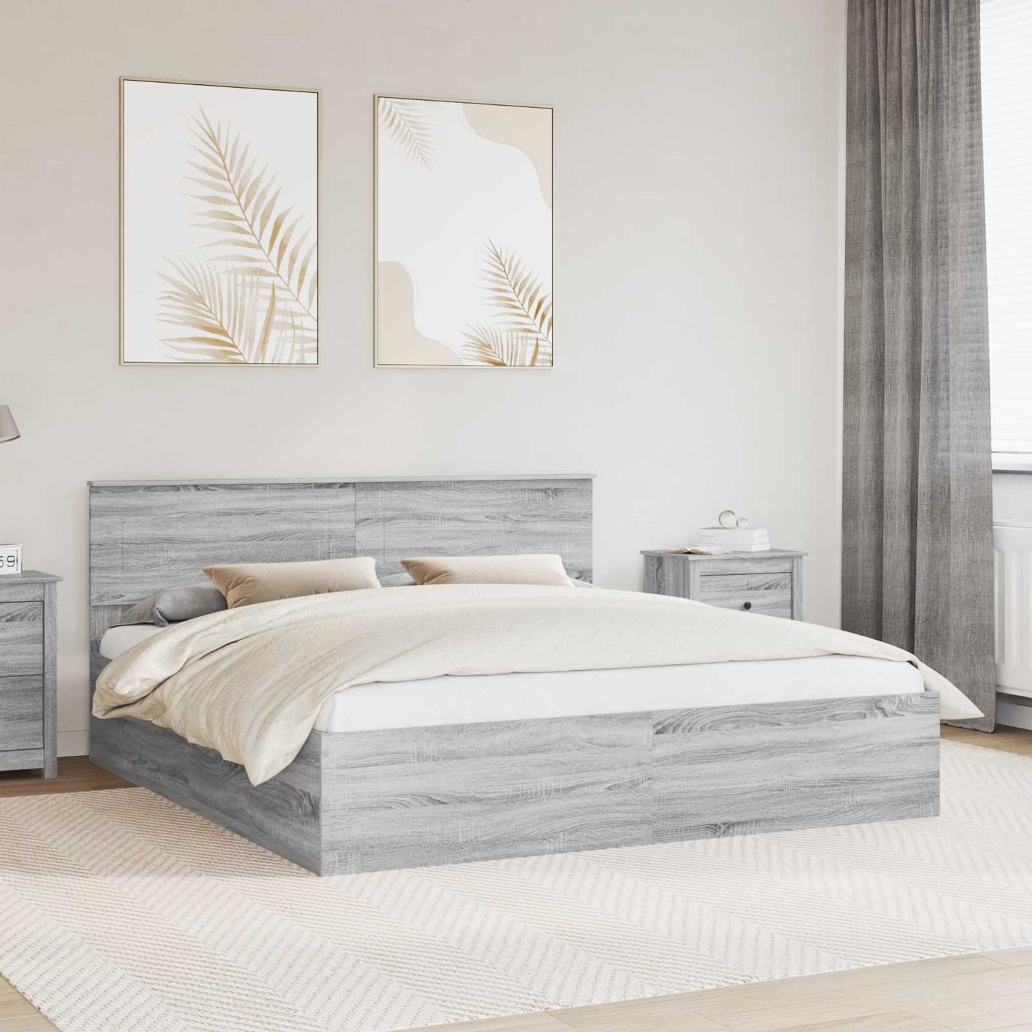 Bedframe met hoofdeinde Grijs Sonoma 200 x 200 cm Bewerkt hout