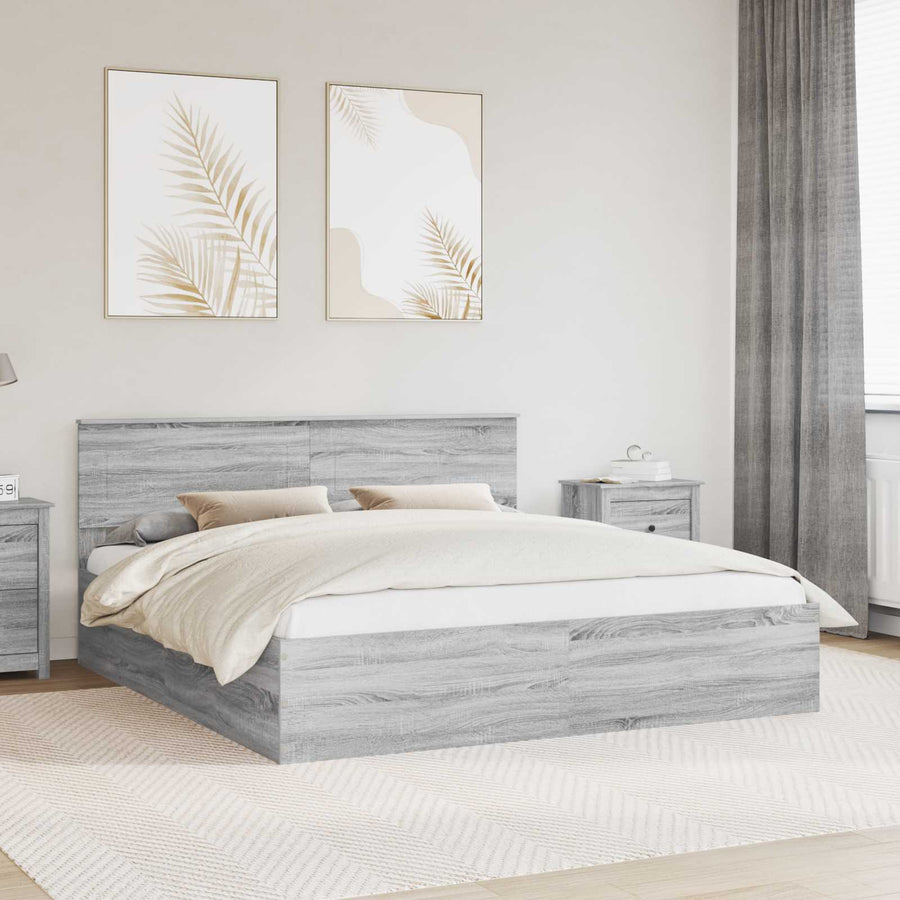 Bedframe met hoofdeinde Grijs Sonoma 200 x 200 cm Bewerkt hout