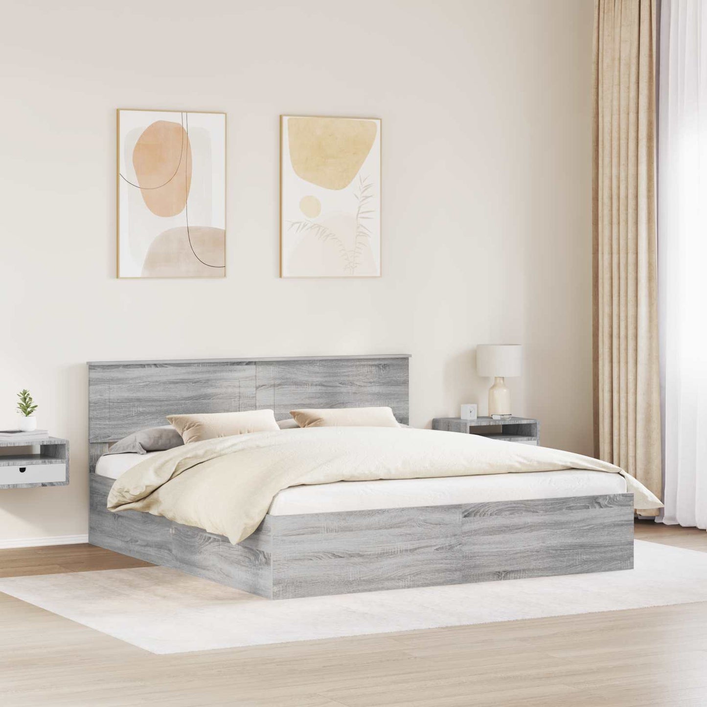 Bedframe met hoofdeinde Grijs Sonoma 200 x 200 cm Bewerkt hout
