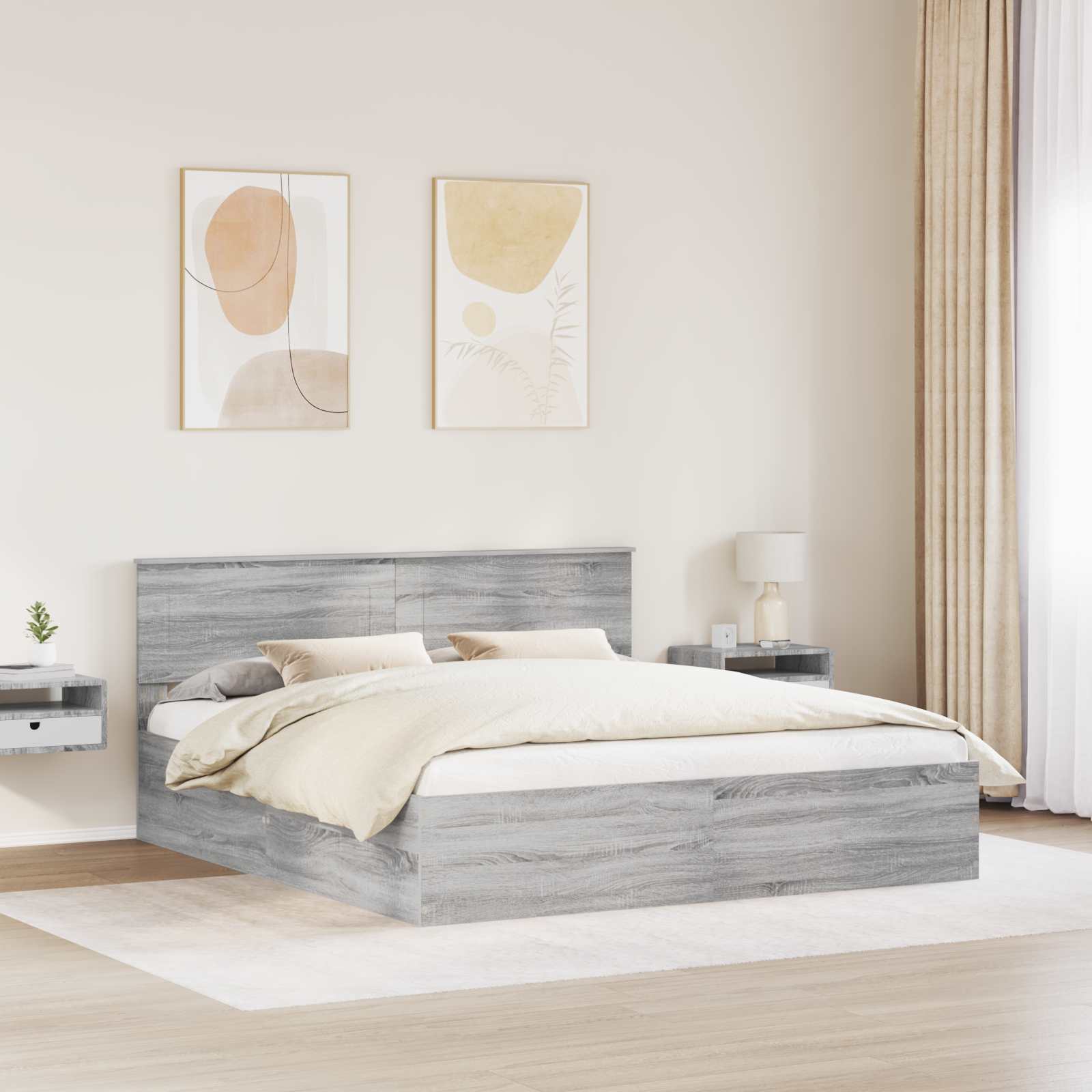 Bedframe met hoofdeinde Grijs Sonoma 200 x 200 cm Bewerkt hout