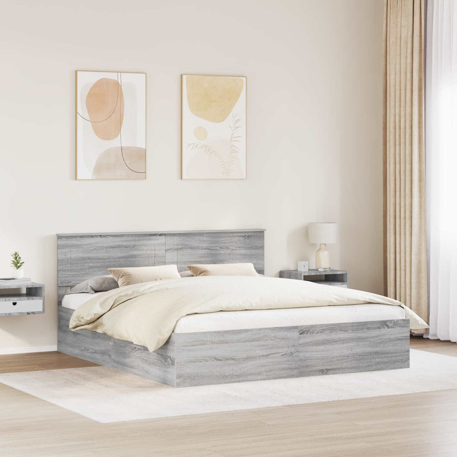 Bedframe met hoofdeinde Grijs Sonoma 200 x 200 cm Bewerkt hout