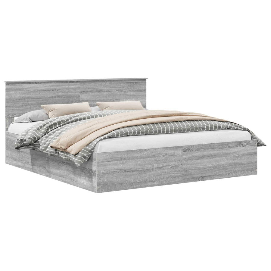 Bedframe met hoofdeinde Grijs Sonoma 200 x 200 cm Bewerkt hout