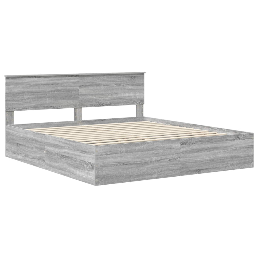 Bedframe met hoofdeinde Grijs Sonoma 200 x 200 cm Bewerkt hout