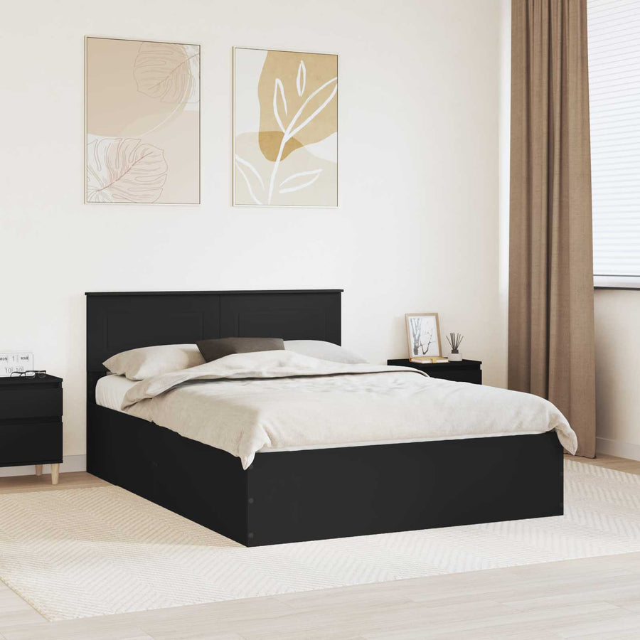 Bedframe met hoofdeinde Zwart 150 x 200 cm Bewerkt hout