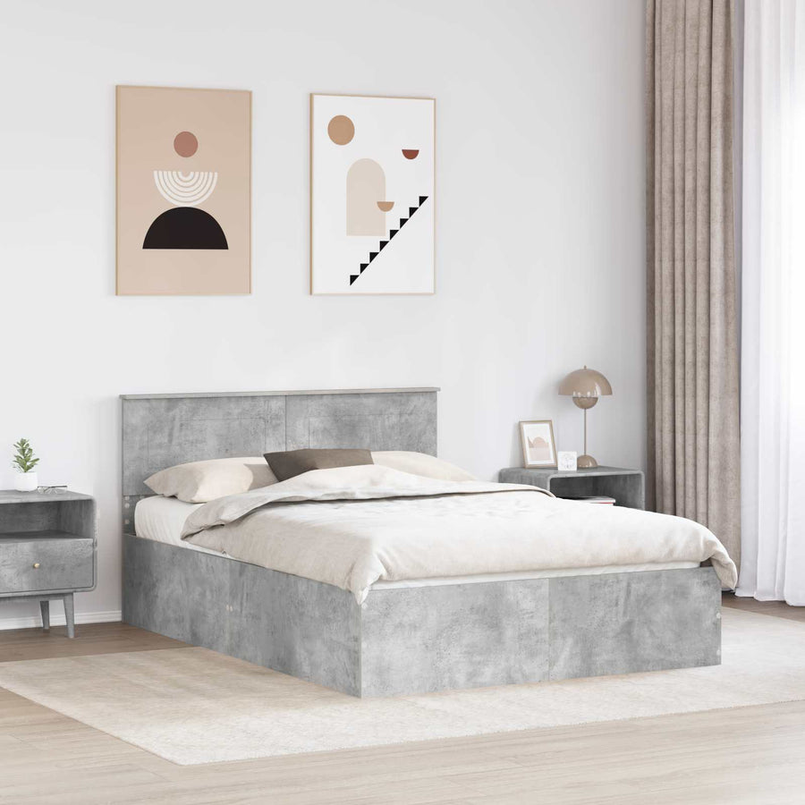Bedframe met hoofdeinde Beton Grijs 150 x 200 cm Bewerkt hout