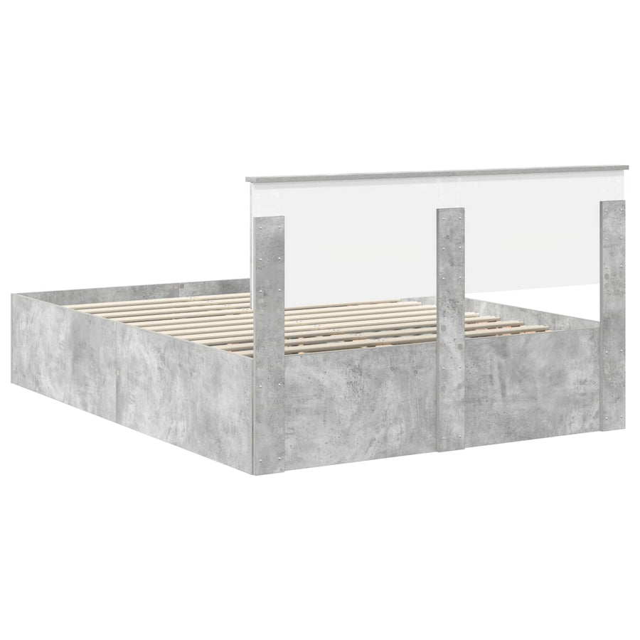 Bedframe met hoofdeinde Beton Grijs 150 x 200 cm Bewerkt hout