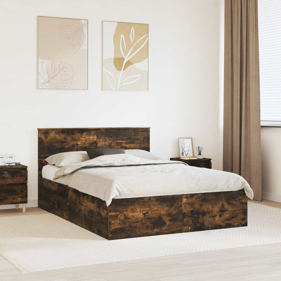 Bedframe met hoofdeinde Gerookt eiken 150 x 200 cm Bewerkt hout