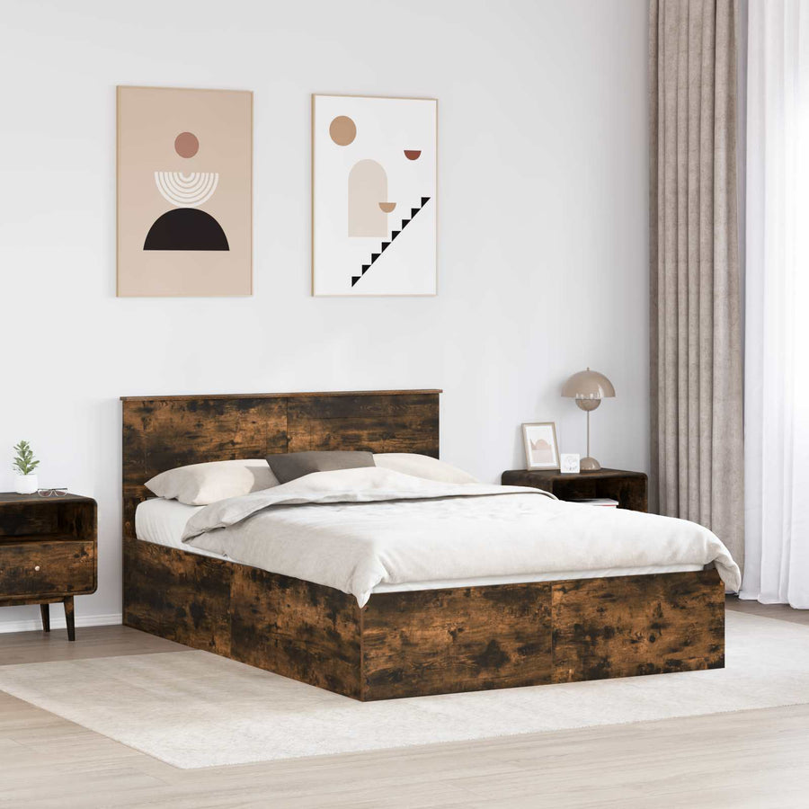 Bedframe met hoofdeinde Gerookt eiken 150 x 200 cm Bewerkt hout