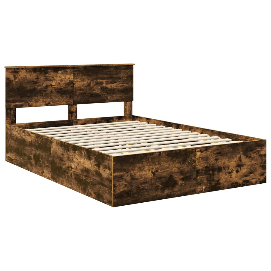 Bedframe met hoofdeinde Gerookt eiken 150 x 200 cm Bewerkt hout