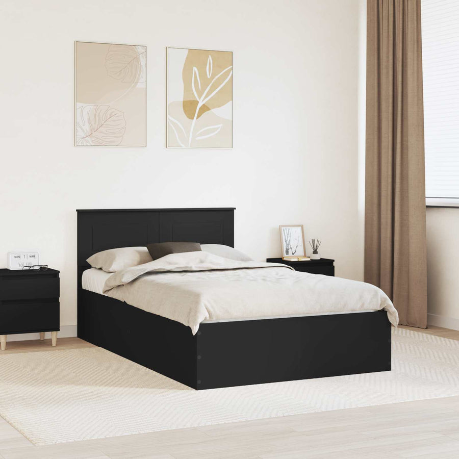 Bedframe met hoofdeinde Zwart 135 x 190 cm Bewerkt hout