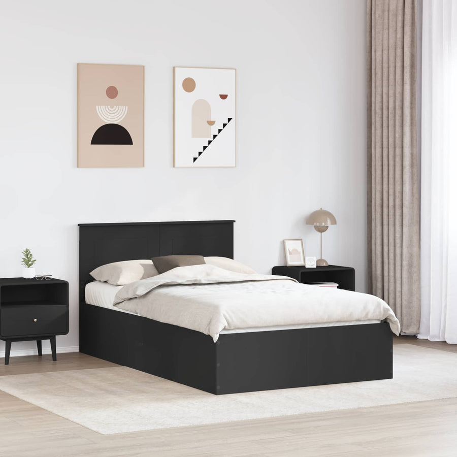 Bedframe met hoofdeinde Zwart 135 x 190 cm Bewerkt hout
