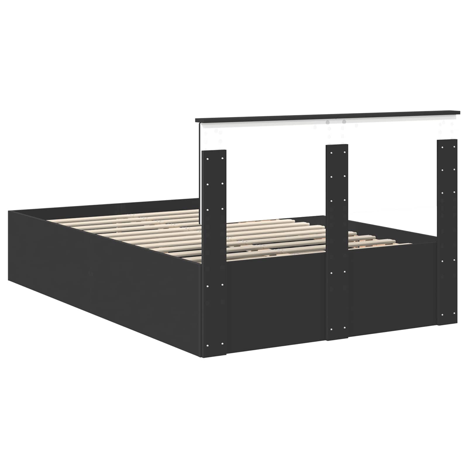 Bedframe met hoofdeinde Zwart 135 x 190 cm Bewerkt hout
