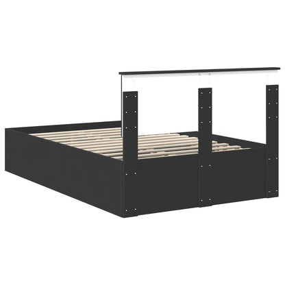 Bedframe met hoofdeinde Zwart 135 x 190 cm Bewerkt hout