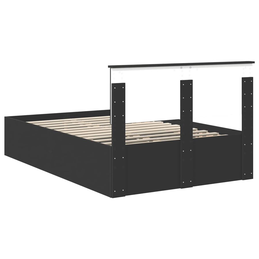Bedframe met hoofdeinde Zwart 135 x 190 cm Bewerkt hout