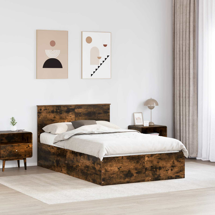 Bedframe met hoofdeinde Gerookt eiken 120 x 190 cm Bewerkt hout